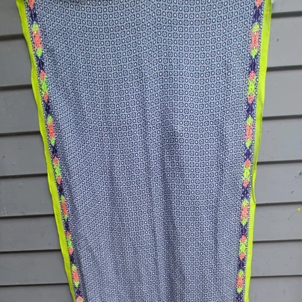 J Crew Black White Geometric print with Neon Embroidery Trim